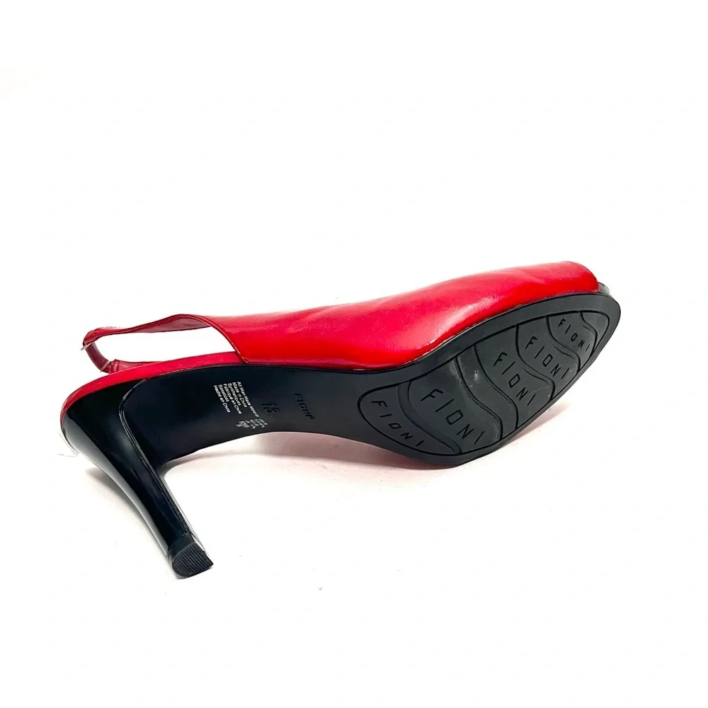 Vintage Y2K lipstick red vegan patent leather platform slingback heels